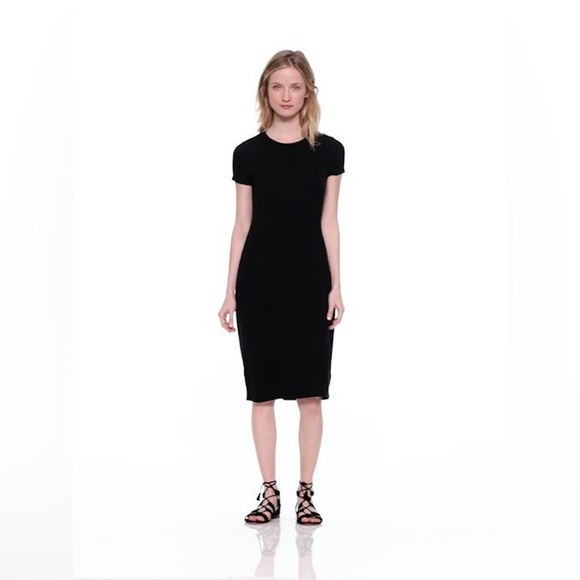 GAP - Black Midi rib-knit Dress with short sleeves. Lined. LARGE & XL - Picture 2 of 12